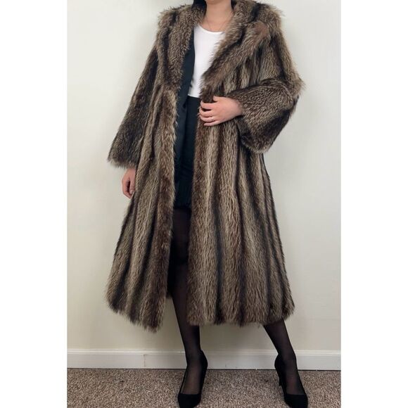 Vintage Fur by Robert Detroit Raccoon Genuine Fur Full Length Coat Overcoat - Picture 2 of 8